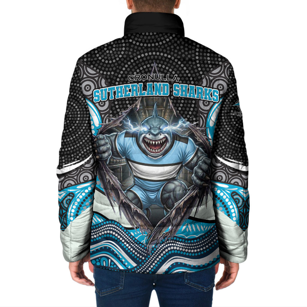 Cronulla Sutherland Sharks Padded Jacket The Scream of Lightning Eyes - Indigenous Dot Ripping Effect