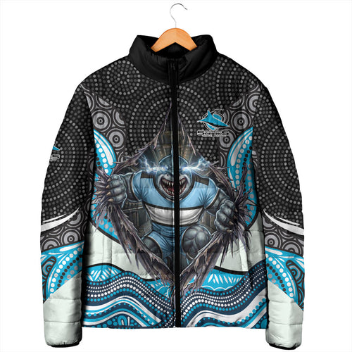 Cronulla Sutherland Sharks Padded Jacket The Scream of Lightning Eyes - Indigenous Dot Ripping Effect