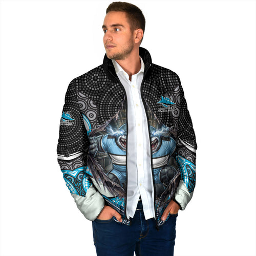 Cronulla Sutherland Sharks Padded Jacket The Scream of Lightning Eyes - Indigenous Dot Ripping Effect