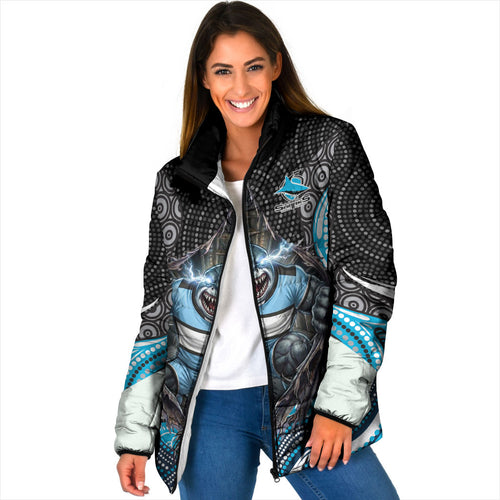 Cronulla Sutherland Sharks Padded Jacket The Scream of Lightning Eyes - Indigenous Dot Ripping Effect