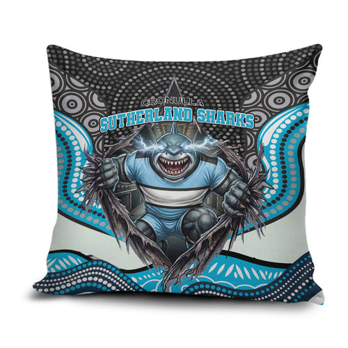 Cronulla Sutherland Sharks Pillow Cover The Scream of Lightning Eyes - Indigenous Dot Ripping Effect