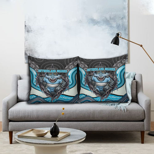 Cronulla Sutherland Sharks Pillow Cover The Scream of Lightning Eyes - Indigenous Dot Ripping Effect