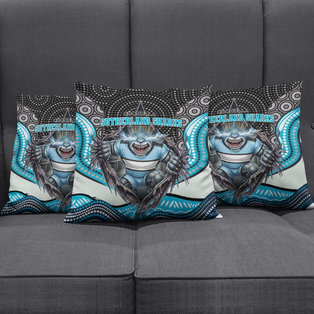 Cronulla Sutherland Sharks Pillow Cover The Scream of Lightning Eyes - Indigenous Dot Ripping Effect