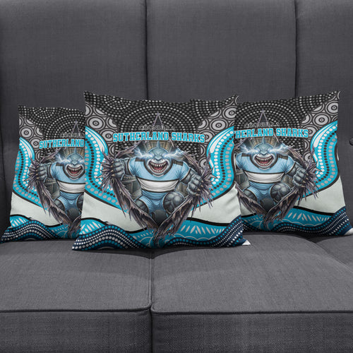 Cronulla Sutherland Sharks Pillow Cover The Scream of Lightning Eyes - Indigenous Dot Ripping Effect