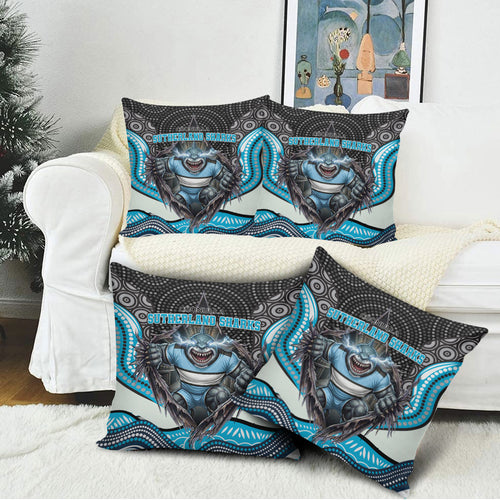 Cronulla Sutherland Sharks Pillow Cover The Scream of Lightning Eyes - Indigenous Dot Ripping Effect