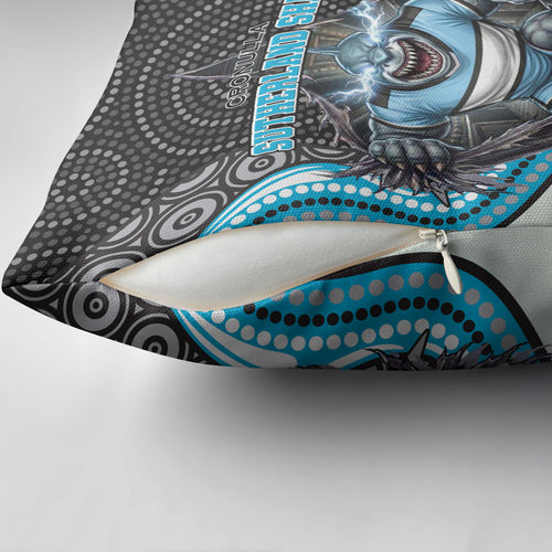 Cronulla Sutherland Sharks Pillow Cover The Scream of Lightning Eyes - Indigenous Dot Ripping Effect