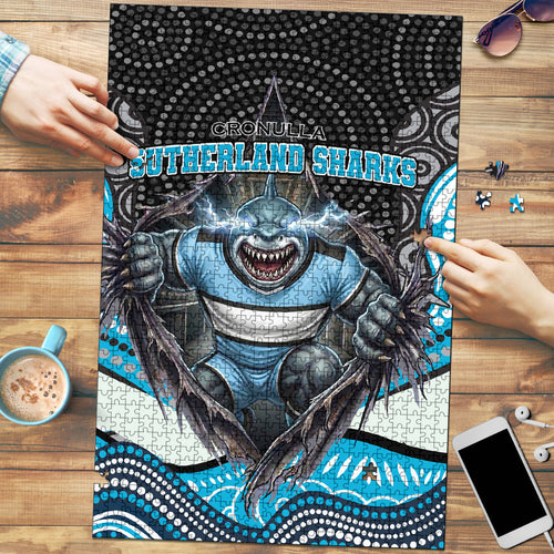 Cronulla Sutherland Sharks Puzzle The Scream of Lightning Eyes - Indigenous Dot Ripping Effect