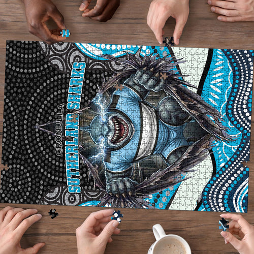 Cronulla Sutherland Sharks Puzzle The Scream of Lightning Eyes - Indigenous Dot Ripping Effect