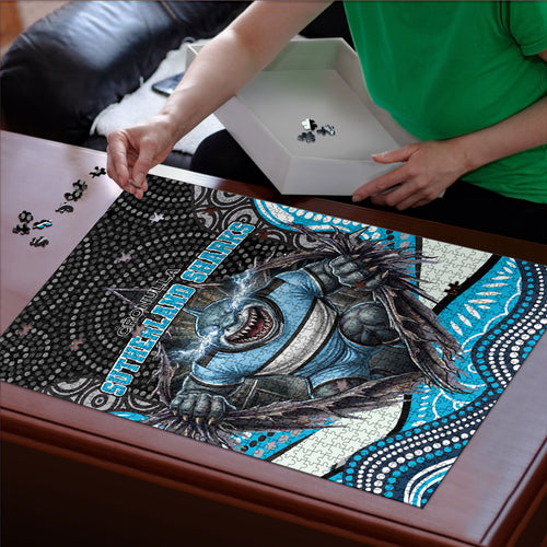 Cronulla Sutherland Sharks Puzzle The Scream of Lightning Eyes - Indigenous Dot Ripping Effect