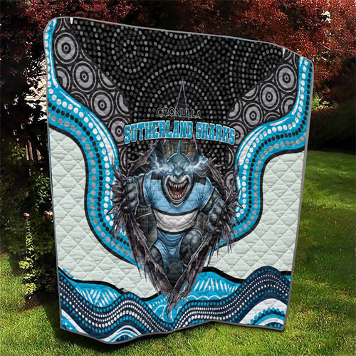 Cronulla Sutherland Sharks Quilt The Scream of Lightning Eyes - Indigenous Dot Ripping Effect