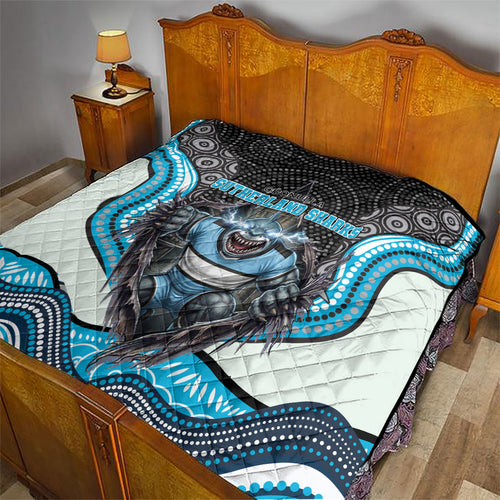 Cronulla Sutherland Sharks Quilt The Scream of Lightning Eyes - Indigenous Dot Ripping Effect