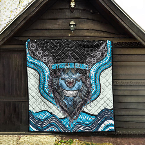 Cronulla Sutherland Sharks Quilt The Scream of Lightning Eyes - Indigenous Dot Ripping Effect