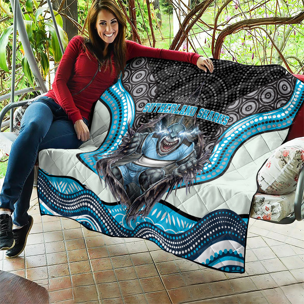 Cronulla Sutherland Sharks Quilt The Scream of Lightning Eyes - Indigenous Dot Ripping Effect