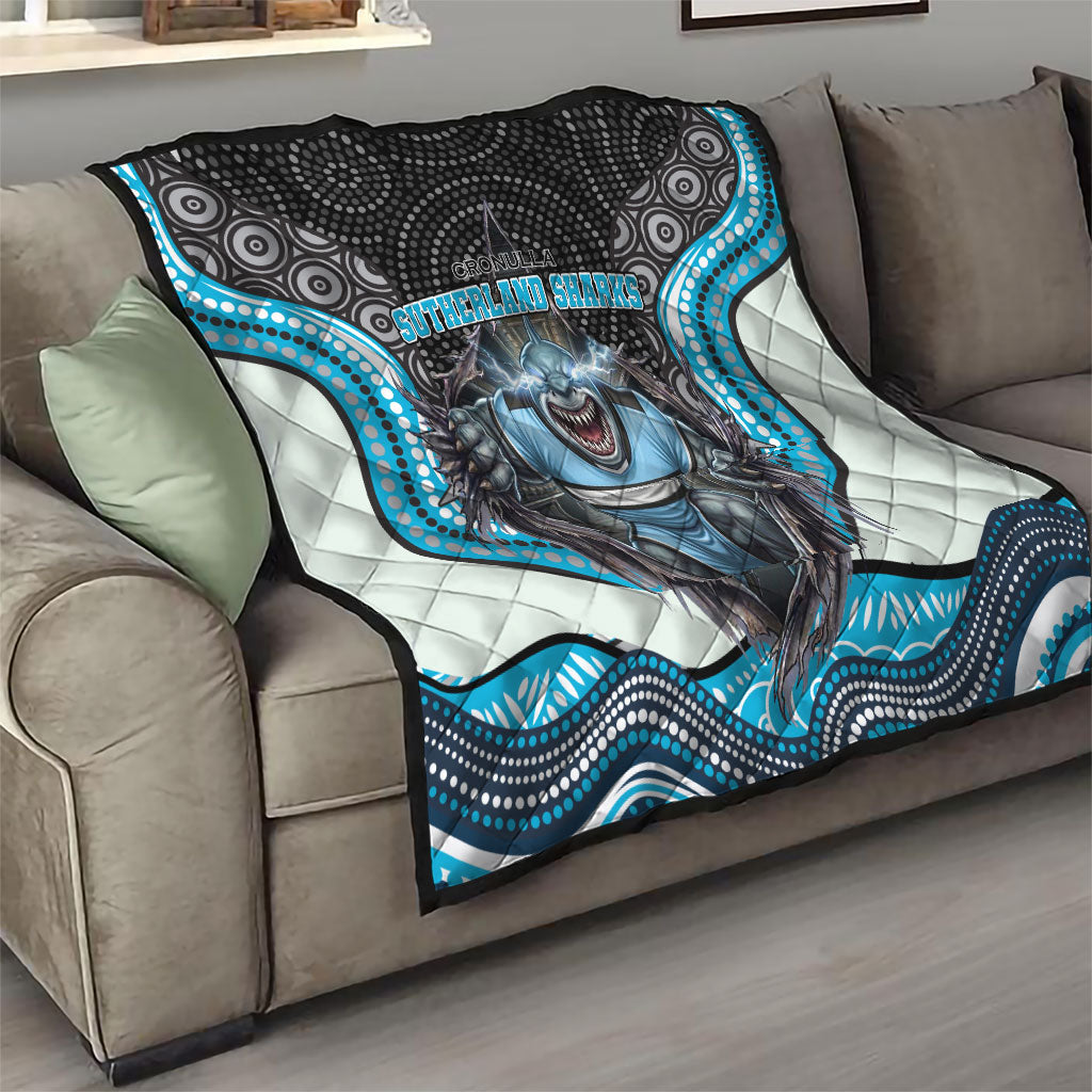 Cronulla Sutherland Sharks Quilt The Scream of Lightning Eyes - Indigenous Dot Ripping Effect