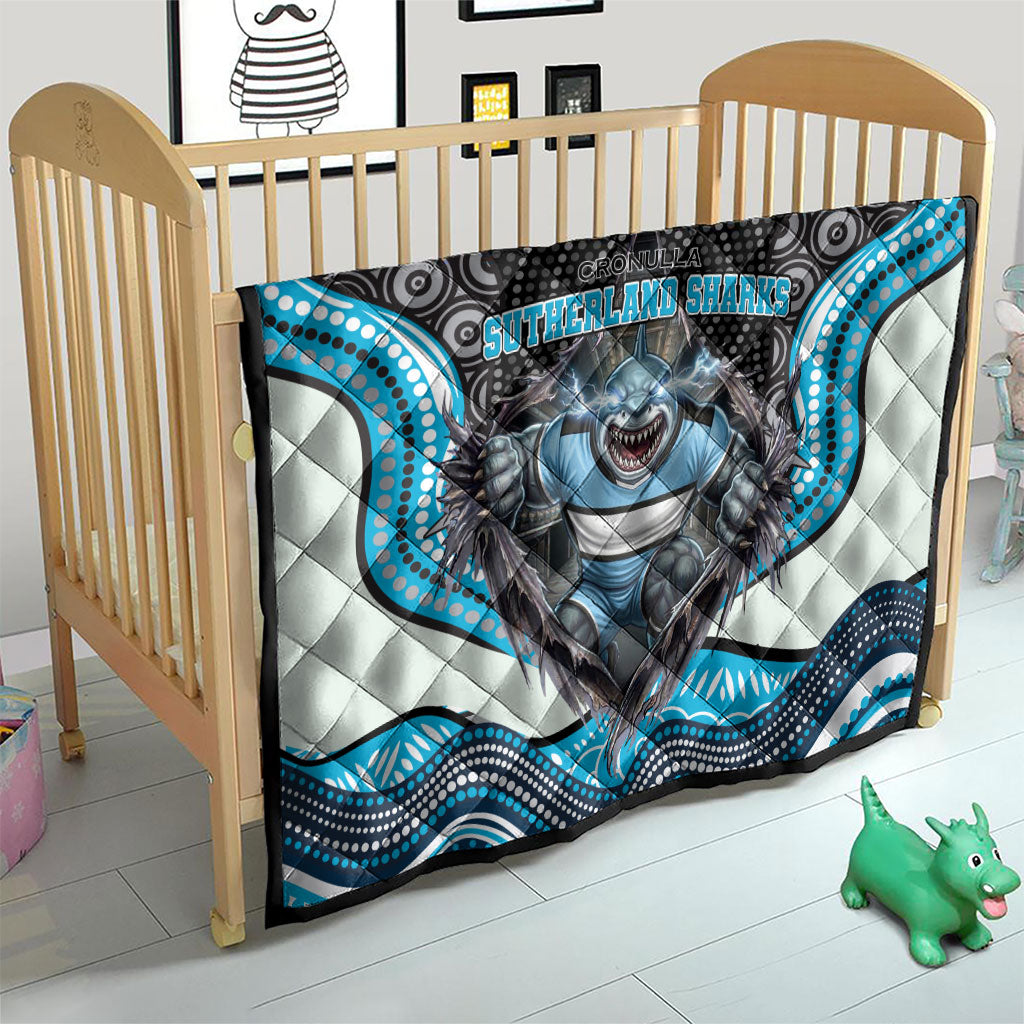 Cronulla Sutherland Sharks Quilt The Scream of Lightning Eyes - Indigenous Dot Ripping Effect