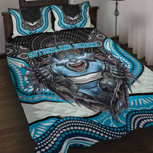 Cronulla Sutherland Sharks Quilt Bed Set The Scream of Lightning Eyes - Indigenous Dot Ripping Effect