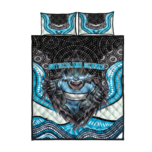 Cronulla Sutherland Sharks Quilt Bed Set The Scream of Lightning Eyes - Indigenous Dot Ripping Effect