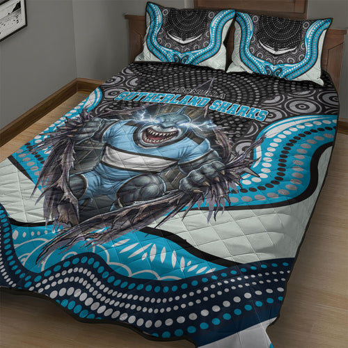 Cronulla Sutherland Sharks Quilt Bed Set The Scream of Lightning Eyes - Indigenous Dot Ripping Effect