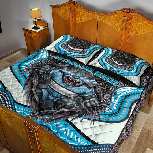Cronulla Sutherland Sharks Quilt Bed Set The Scream of Lightning Eyes - Indigenous Dot Ripping Effect