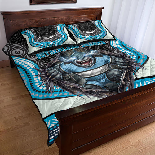 Cronulla Sutherland Sharks Quilt Bed Set The Scream of Lightning Eyes - Indigenous Dot Ripping Effect
