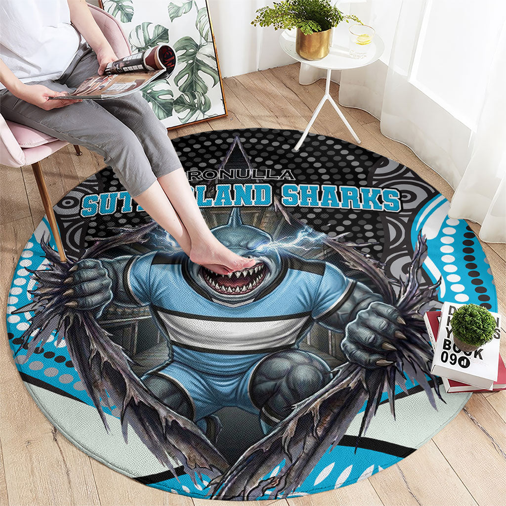 Cronulla Sutherland Sharks Round Carpet The Scream of Lightning Eyes - Indigenous Dot Ripping Effect