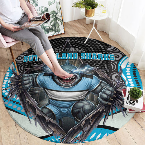 Cronulla Sutherland Sharks Round Carpet The Scream of Lightning Eyes - Indigenous Dot Ripping Effect