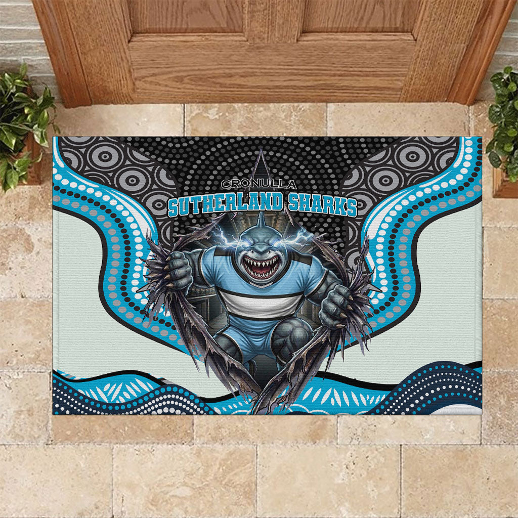 Cronulla Sutherland Sharks Rubber Doormat The Scream of Lightning Eyes - Indigenous Dot Ripping Effect