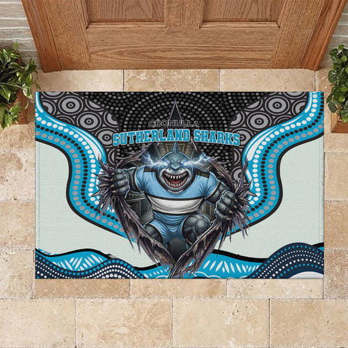 Cronulla Sutherland Sharks Rubber Doormat The Scream of Lightning Eyes - Indigenous Dot Ripping Effect