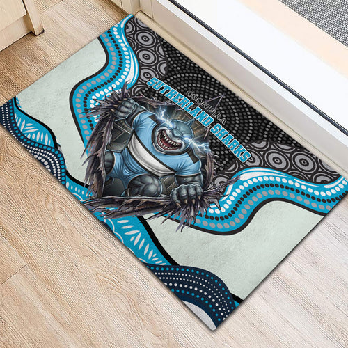 Cronulla Sutherland Sharks Rubber Doormat The Scream of Lightning Eyes - Indigenous Dot Ripping Effect