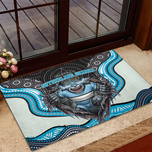 Cronulla Sutherland Sharks Rubber Doormat The Scream of Lightning Eyes - Indigenous Dot Ripping Effect