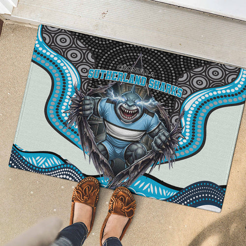 Cronulla Sutherland Sharks Rubber Doormat The Scream of Lightning Eyes - Indigenous Dot Ripping Effect
