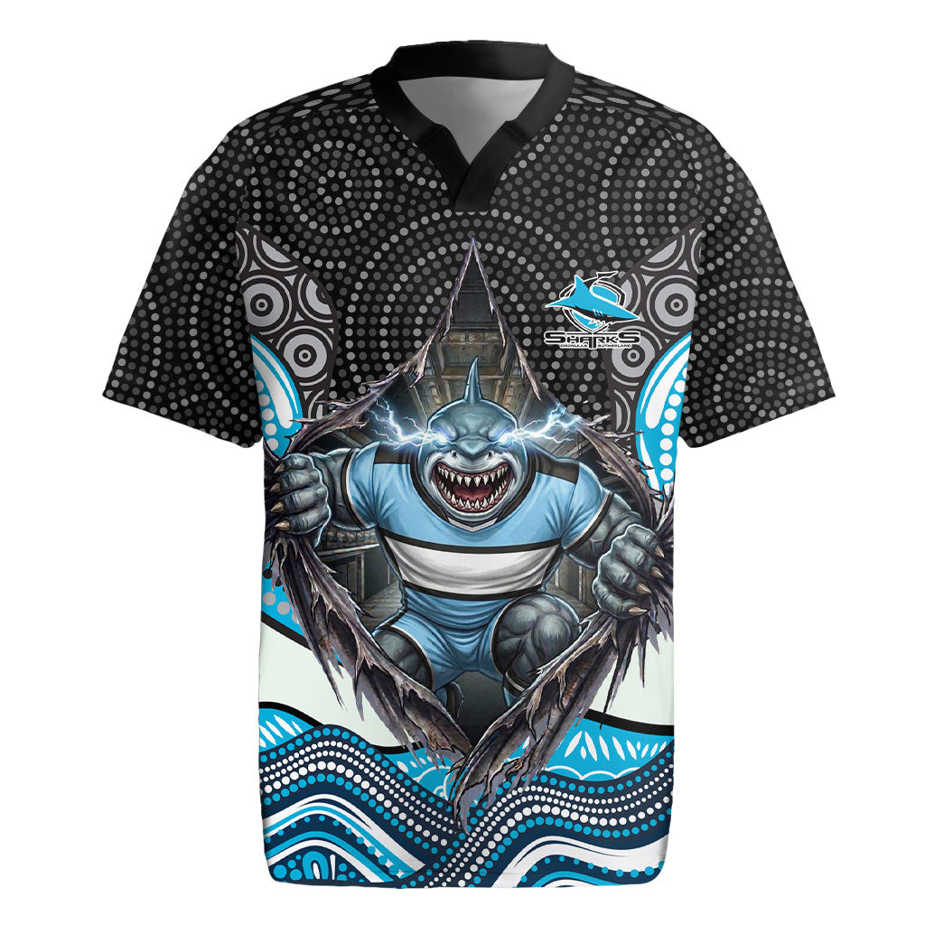 Cronulla Sutherland Sharks Rugby Jersey The Scream of Lightning Eyes - Indigenous Dot Ripping Effect