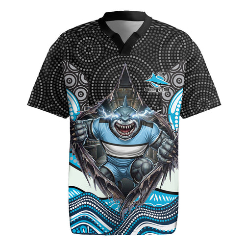 Cronulla Sutherland Sharks Rugby Jersey The Scream of Lightning Eyes - Indigenous Dot Ripping Effect