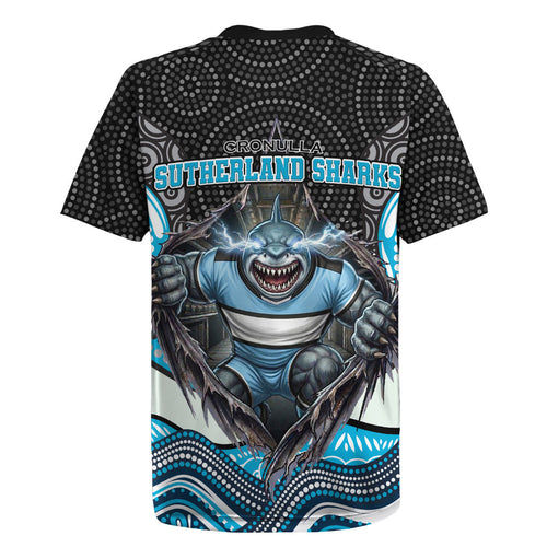 Cronulla Sutherland Sharks Rugby Jersey The Scream of Lightning Eyes - Indigenous Dot Ripping Effect