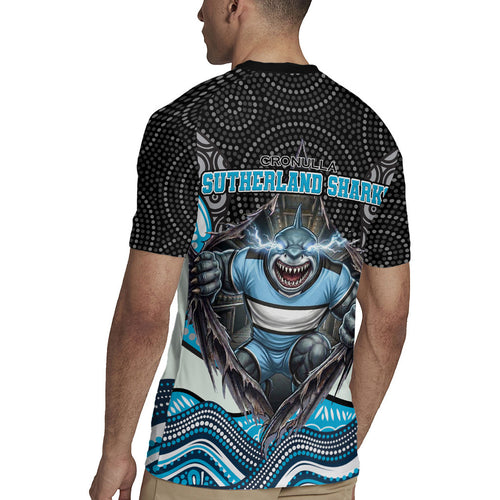 Cronulla Sutherland Sharks Rugby Jersey The Scream of Lightning Eyes - Indigenous Dot Ripping Effect