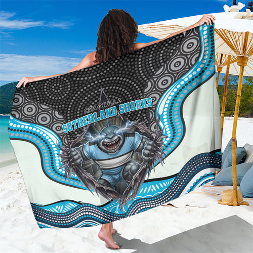 Cronulla Sutherland Sharks Sarong The Scream of Lightning Eyes - Indigenous Dot Ripping Effect