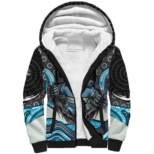 Cronulla Sutherland Sharks Sherpa Hoodie The Scream of Lightning Eyes - Indigenous Dot Ripping Effect