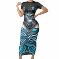Cronulla Sutherland Sharks Short Sleeve Bodycon Dress The Scream of Lightning Eyes - Indigenous Dot Ripping Effect