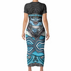 Cronulla Sutherland Sharks Short Sleeve Bodycon Dress The Scream of Lightning Eyes - Indigenous Dot Ripping Effect