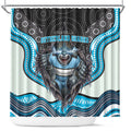 Cronulla Sutherland Sharks Shower Curtain The Scream of Lightning Eyes - Indigenous Dot Ripping Effect