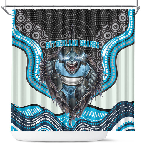Cronulla Sutherland Sharks Shower Curtain The Scream of Lightning Eyes - Indigenous Dot Ripping Effect