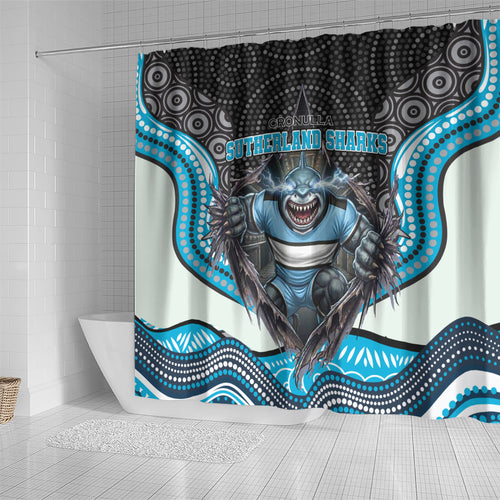 Cronulla Sutherland Sharks Shower Curtain The Scream of Lightning Eyes - Indigenous Dot Ripping Effect