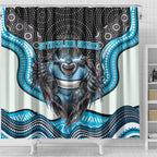 Cronulla Sutherland Sharks Shower Curtain The Scream of Lightning Eyes - Indigenous Dot Ripping Effect