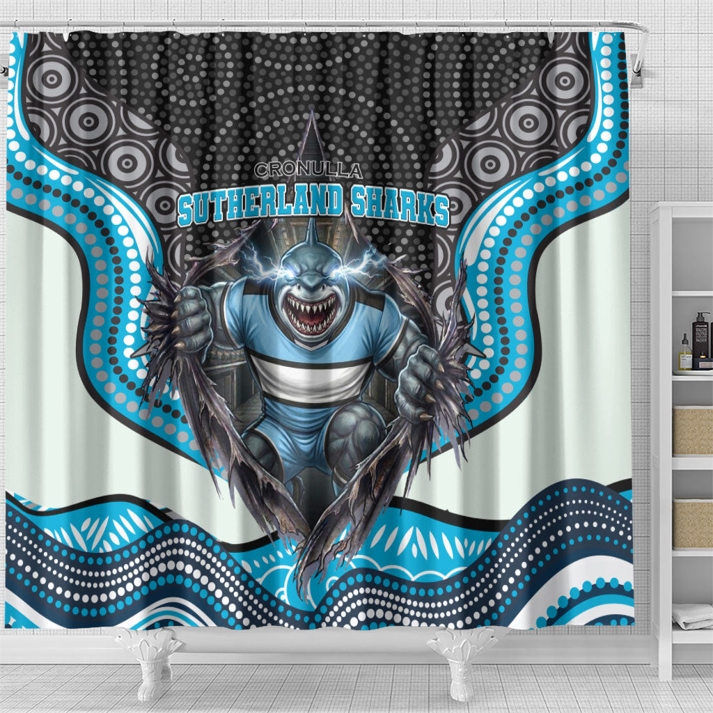 Cronulla Sutherland Sharks Shower Curtain The Scream of Lightning Eyes - Indigenous Dot Ripping Effect