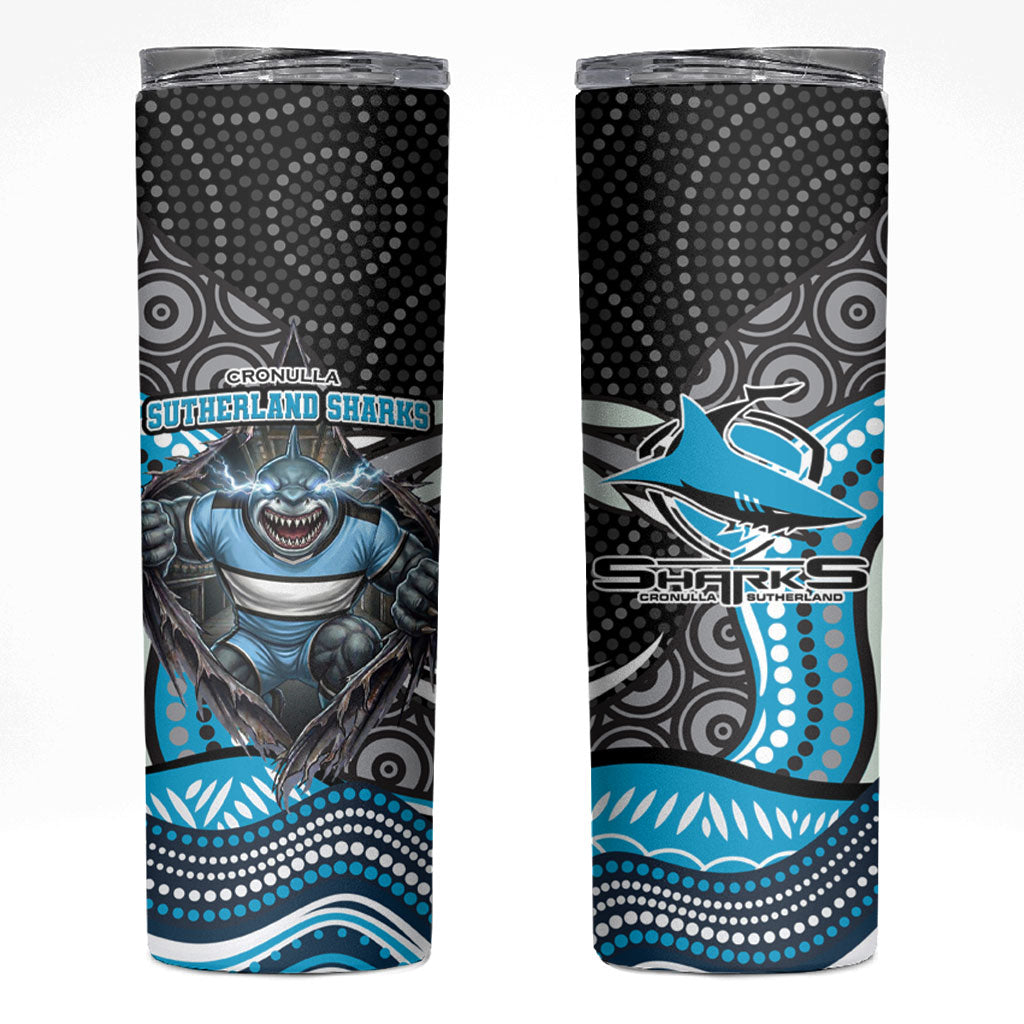 Cronulla Sutherland Sharks Skinny Tumbler The Scream of Lightning Eyes - Indigenous Dot Ripping Effect