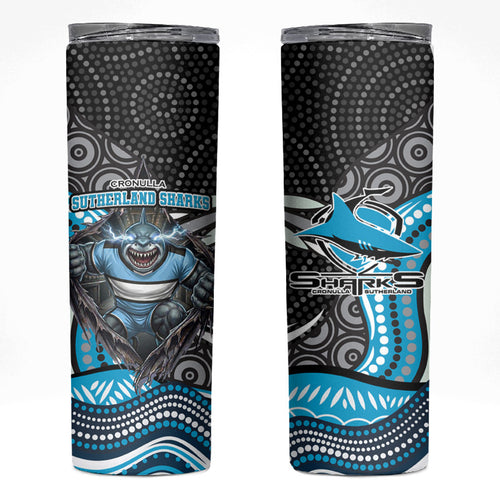 Cronulla Sutherland Sharks Skinny Tumbler The Scream of Lightning Eyes - Indigenous Dot Ripping Effect