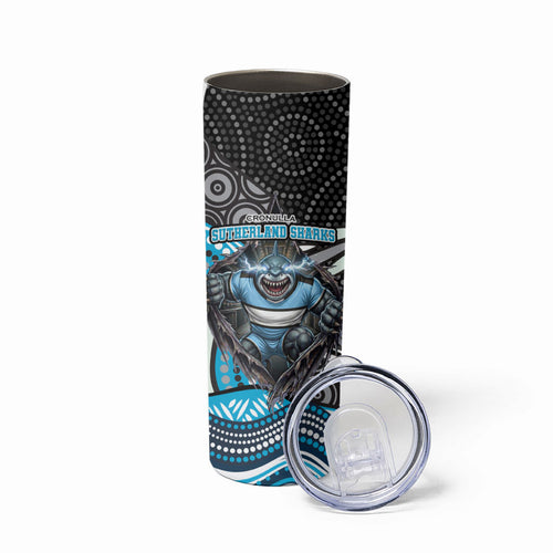 Cronulla Sutherland Sharks Skinny Tumbler The Scream of Lightning Eyes - Indigenous Dot Ripping Effect