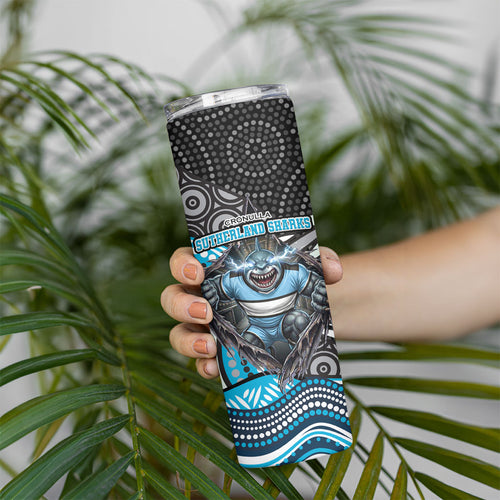 Cronulla Sutherland Sharks Skinny Tumbler The Scream of Lightning Eyes - Indigenous Dot Ripping Effect