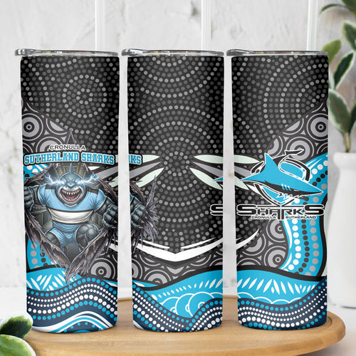 Cronulla Sutherland Sharks Skinny Tumbler The Scream of Lightning Eyes - Indigenous Dot Ripping Effect