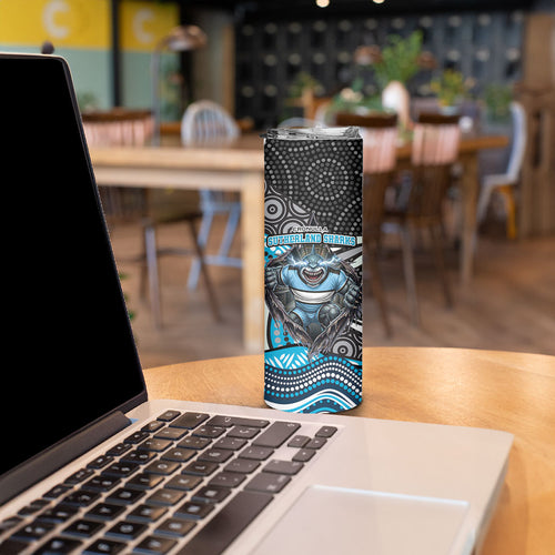Cronulla Sutherland Sharks Skinny Tumbler The Scream of Lightning Eyes - Indigenous Dot Ripping Effect